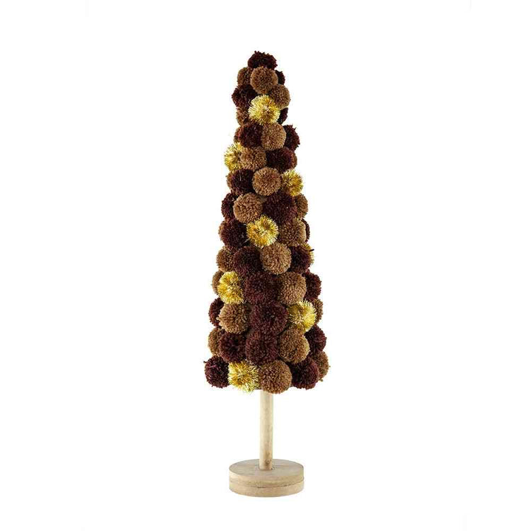Christmas tree table decor made of coffee and gold pom-poms
