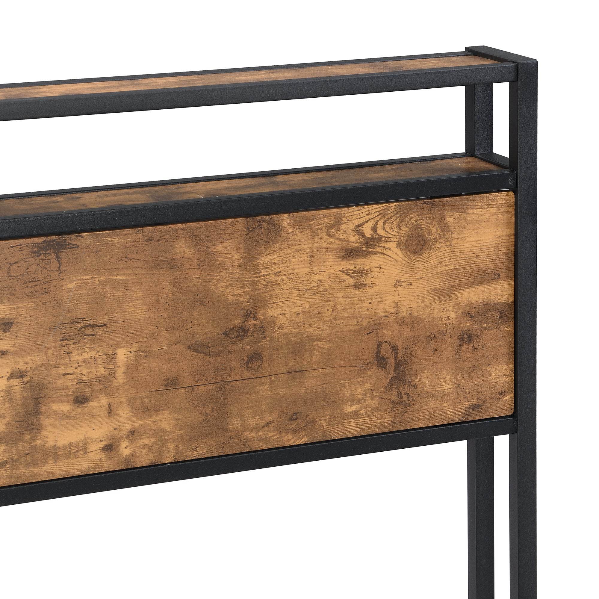 Queen Size Metal Platform Bed Frame with Wooden Headboard and Footboard with USB LINER, No Box Spring Needed, Large Under Bed Storage