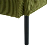 Close-up of a green textured chair with a black metal leg on a white background