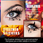 Eyeliner stickers with spider web design on eye, labeled &