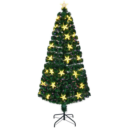 6FT Pre-lit Fiber Optic Christmas Tree with Large Stars, Artificial Christmas Tree Spruce Tree Color Changing Optical Fiber Lights,with Metal Stand,Full Tree for Holiday Decoration
