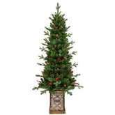 Pre-lit Christmas tree with red berries and pine cones on white