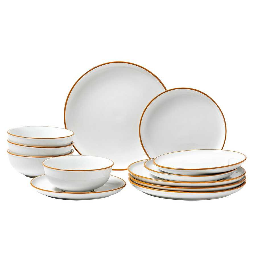 Full 12 PCS Dinnerware Set - Ceramic Plates and Bowls for 4, neatly arranged to display all included items in matching style.