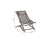 Gray lounge chair with dimensions on a white background