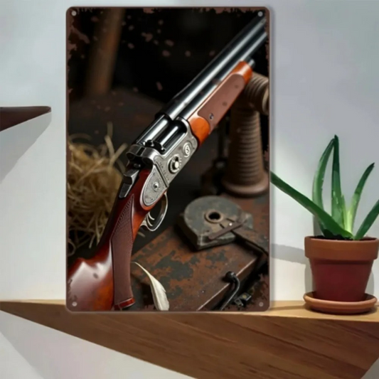 Vintage Rifle Wall Art - vintage rifle wall art | Durable Aluminum sign featuring a classic rifle on rustic background, ideal for Western-themed home decor.