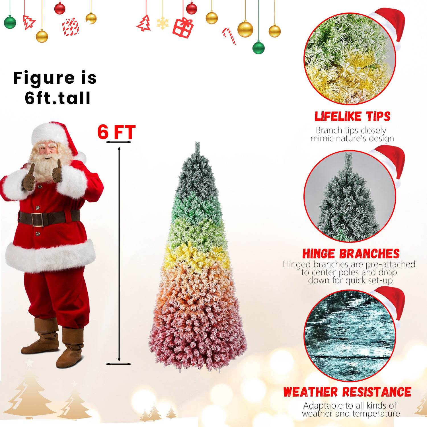 6ft Rainbow Flocked PVC Christmas Tree - Vivid Color