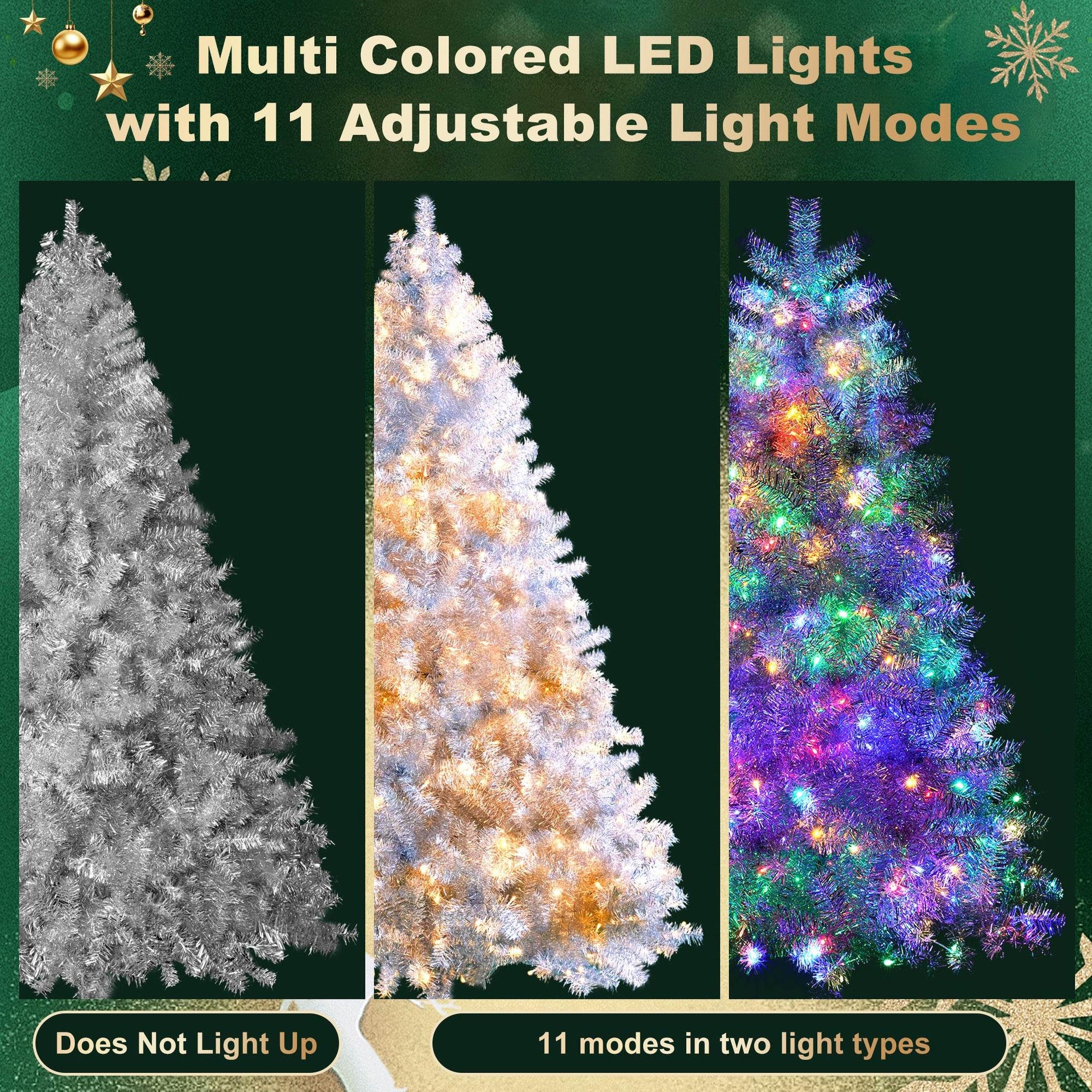 6FT Silver Pre-Lit Christmas Tree, 800 Tips & 300 LED Lights