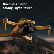 Orange drone with 'GD83' branding against a mountainous background