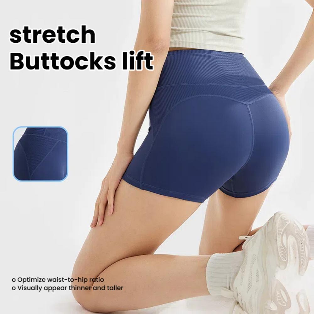 High Waist Yoga Shorts Tummy Control in whale blue with stretch fabric and buttocks lift design for enhanced fit and shape.
