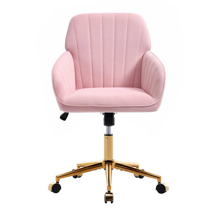 Pink office chair with gold base on a white background