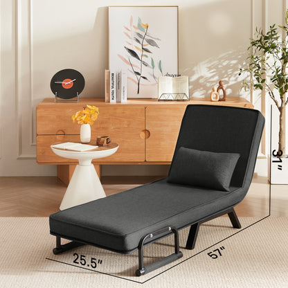 Convertible Sofa Bed Chair in black linen extended into a lounger with 5-position adjustable backrest, ideal for compact spaces.
