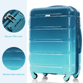 Blue suitcase with TSA lock feature and stylish color scheme on a white background