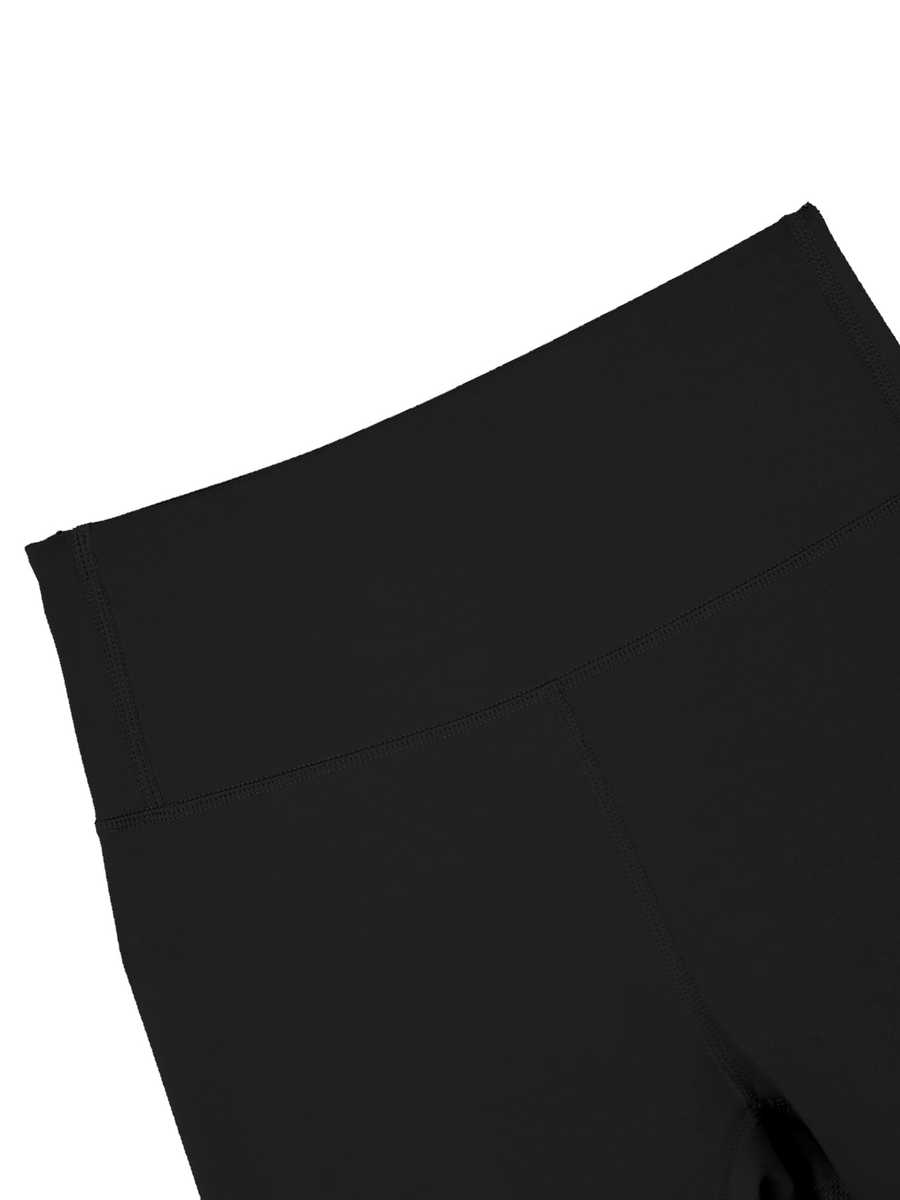 Detailed view of MLNshops MT20 black yoga leggings waistband, showcasing high-rise design and smooth stitching for comfort.