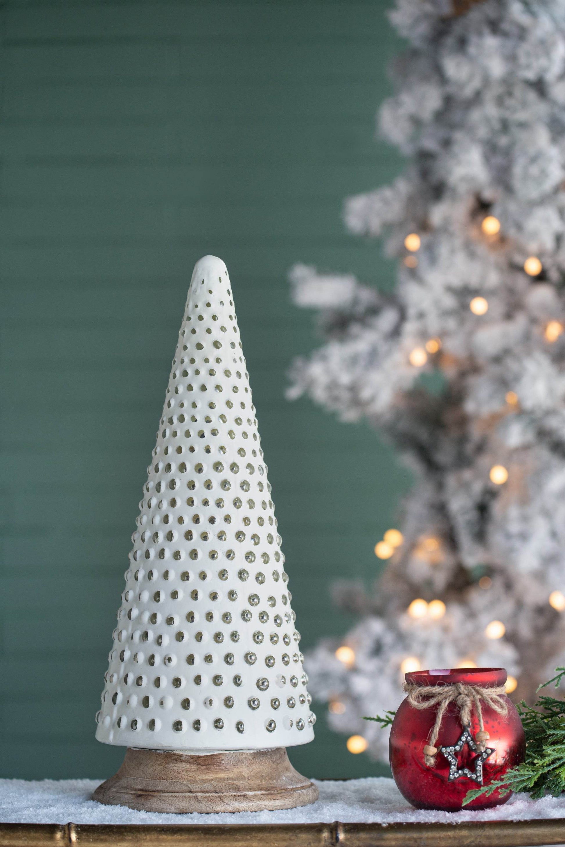 D6.7x18' Glass Christmas Cone Tree Decoration, Cream Default