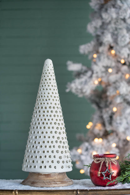 D6.7x18' Glass Christmas Cone Tree Decoration, Cream Default