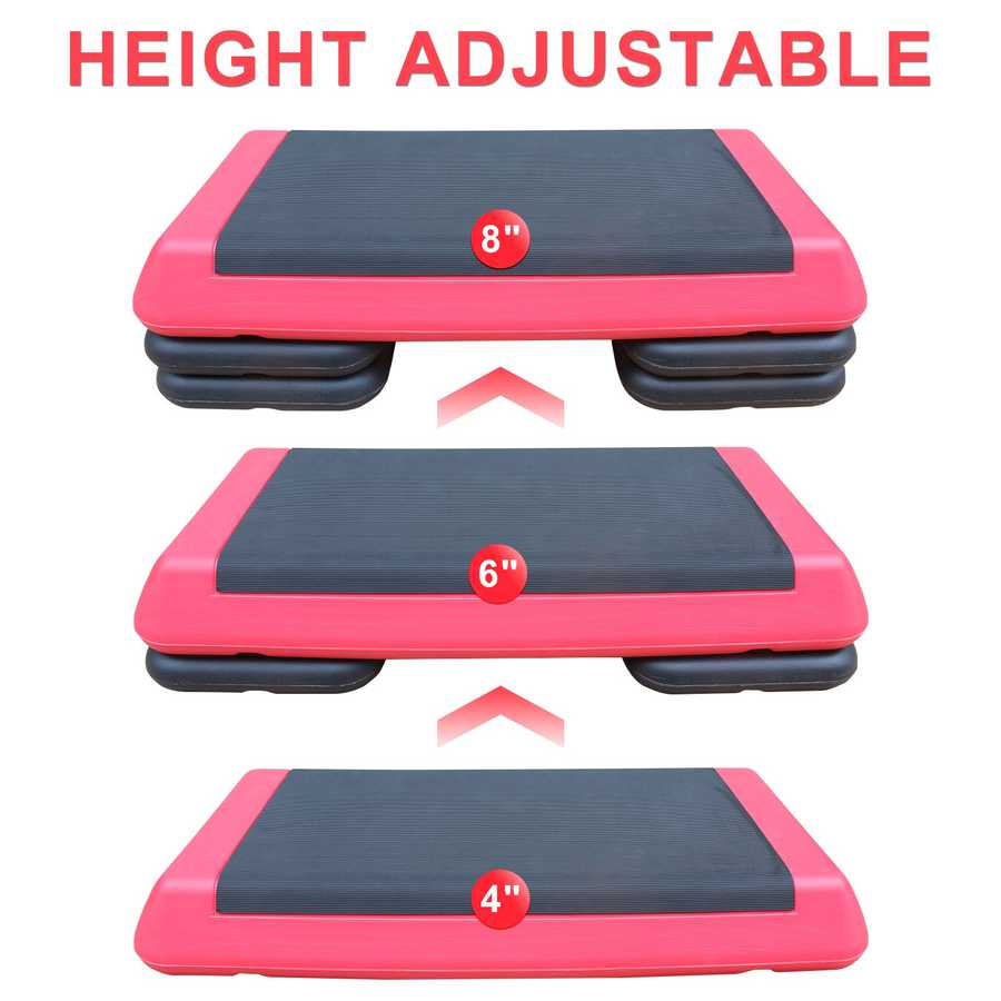 Aerobic Stepper Platform - Adjustable, 4 Risers | Portable stepper with 3 height levels: 4, 6, and 8 inches for varied intensity workouts.