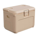 Beige storage box with a lid on a white background
