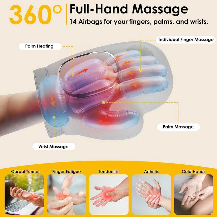 Cordless Hand Massager with 14 Airbags, 3 Massage Modes