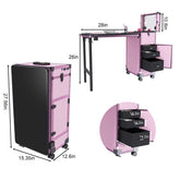 Pink nail art table with wheels and adjustable height