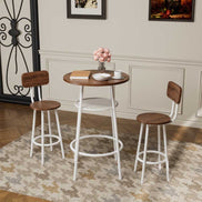 3-Piece Bar Table Set with 2 Bar Stools featuring a round wood tabletop and white metal frame, ideal for modern dining spaces.