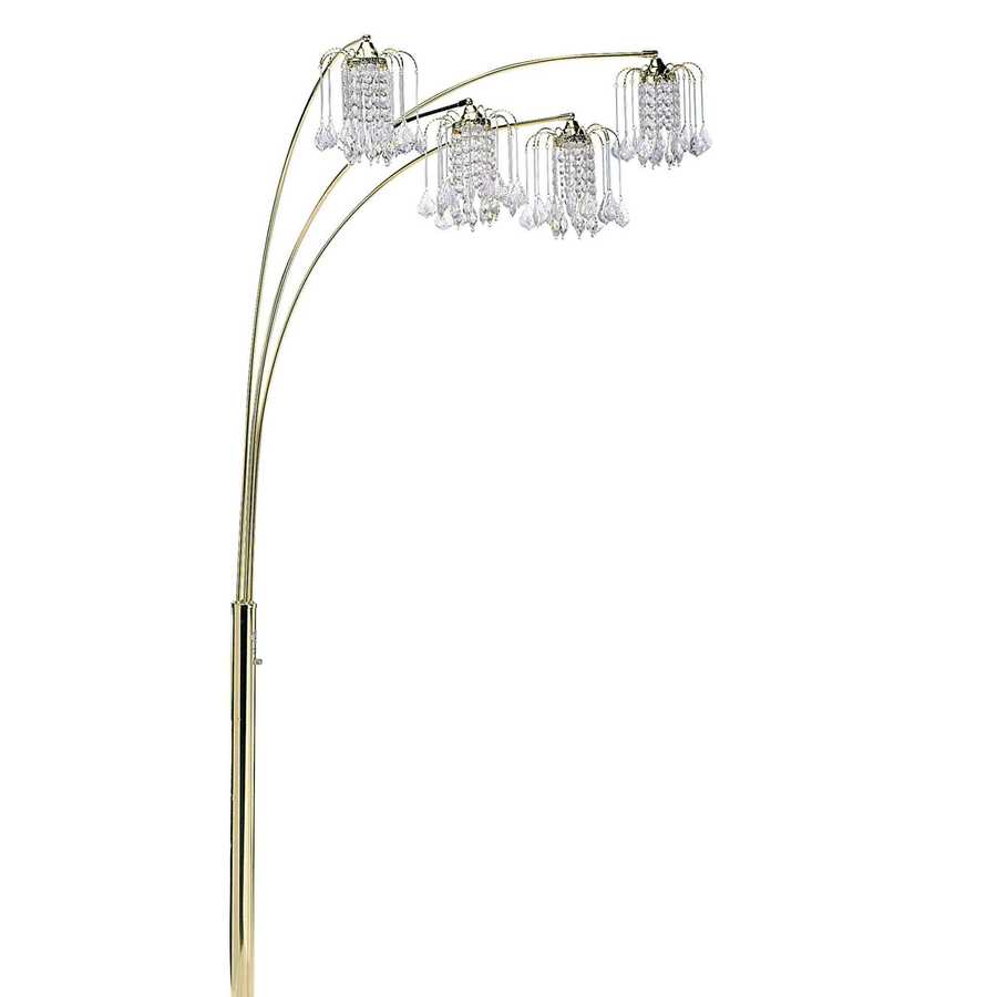 Gold floor lamp with crystal-like lampshades on a white background