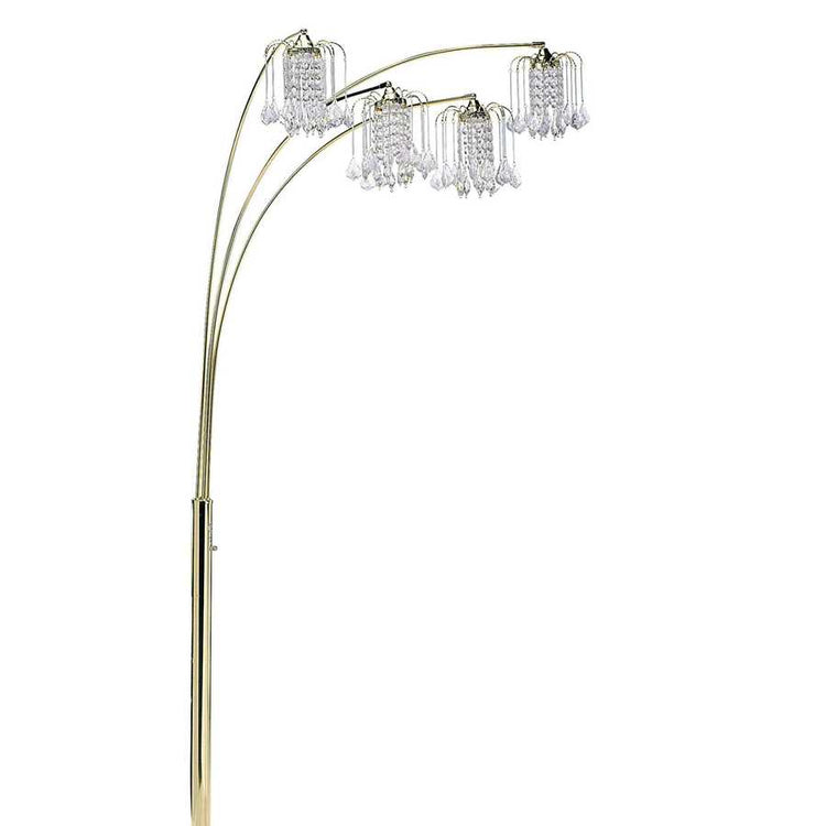 Gold floor lamp with crystal-like lampshades on a white background