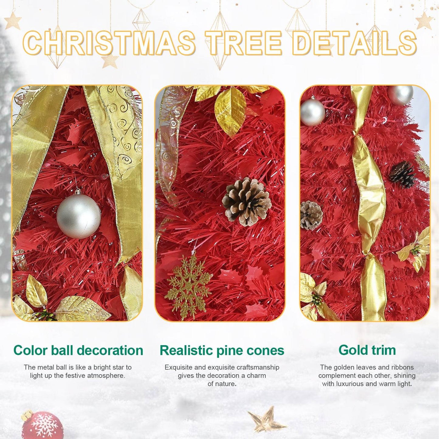6FT Pop-Up Christmas Tree with LEDs & Decor - Space-Saving