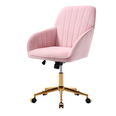 Pink office chair with gold base on a white background
