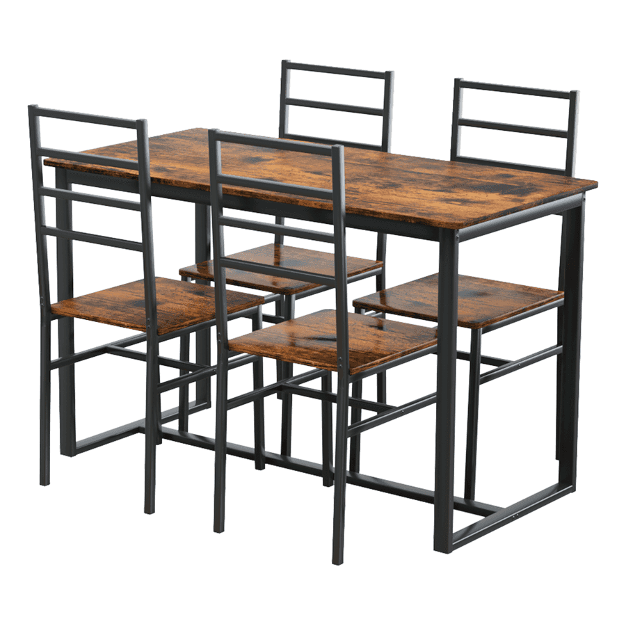 5 Piece Metal and Wood Indoor Modern Dining Table Furniture Set for 4