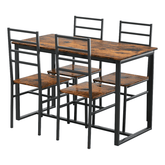 5 Piece Metal and Wood Indoor Modern Dining Table Furniture Set for 4