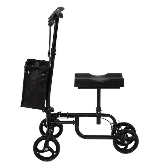 Folding Knee Scooter, Steerable Leg Walker with Bag and Dual Braking System, Crutch Alternative for Foot Injuries Ankles Surgery, Black