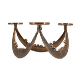 A three-light bronze wall sconce with a textured, hammered finish and decorative bead details, shown against a plain white background.