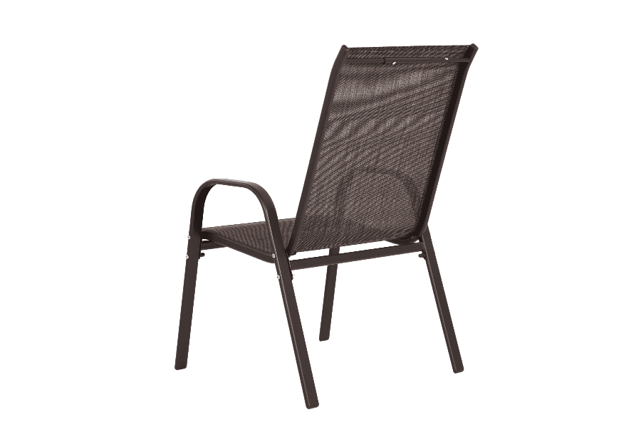 Set of four outdoor patio camping chairs with metal frame and mesh seat