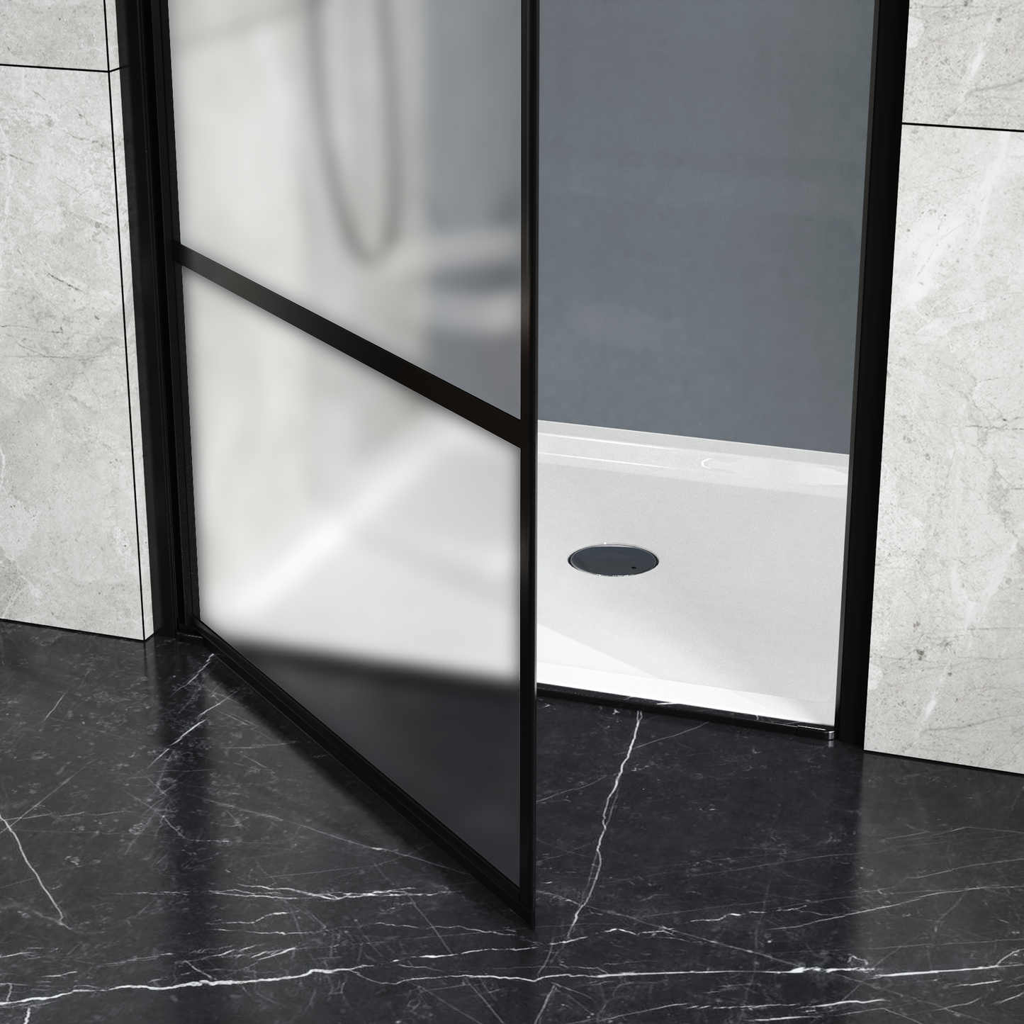 Goodyo Framed Hinged Shower Door,34"X72" Swing Tempered Glass Door, Black, Frosted MLNshops]