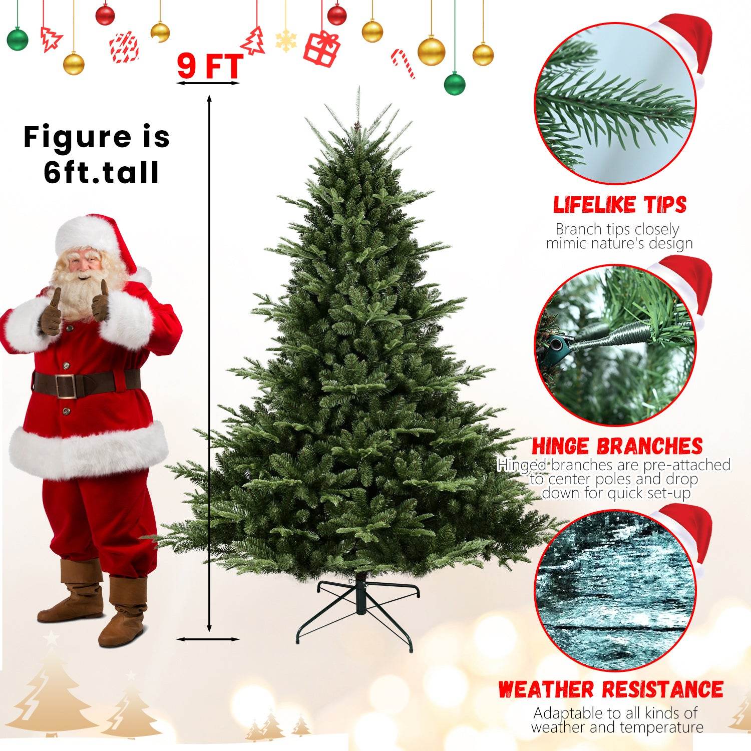 Full-Shaped 5FT Christmas Tree with 1129 Tips – PE/PVC Mixed Needles, Wide Base for Large Spaces, Hinged Structure for Easy Setup, Metal Stand for Strong Support*