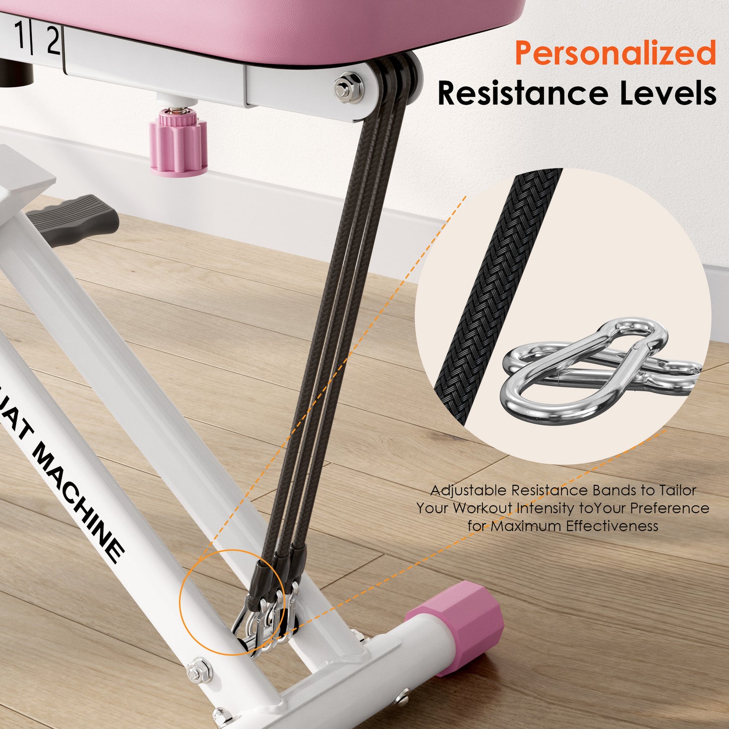 Foldable Squat Rowing Machine with adjustable resistance bands for personalized workout intensity and effectiveness.