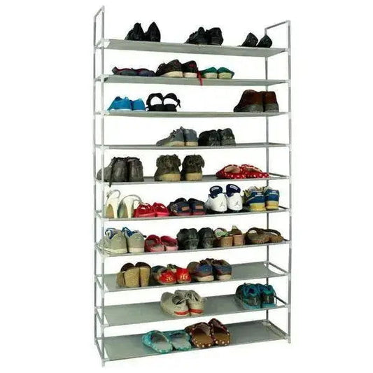 100cm Ultra Large Capacity 10 Layers Non-woven Fabrics & Steel Shoe Racks Gray MLNshops