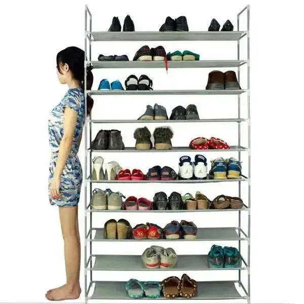 100cm Ultra Large Capacity 10 Layers Non-woven Fabrics & Steel Shoe Racks Gray MLNshops]