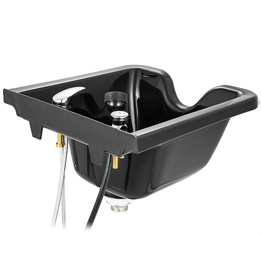 Black hair washing bowl with faucet on a white background