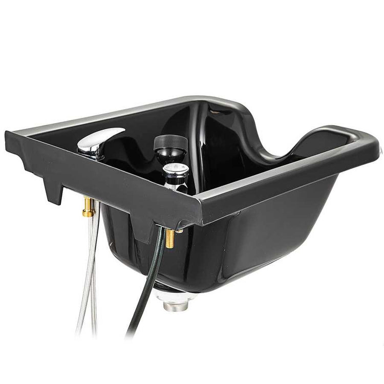 Black hair washing bowl with faucet on a white background
