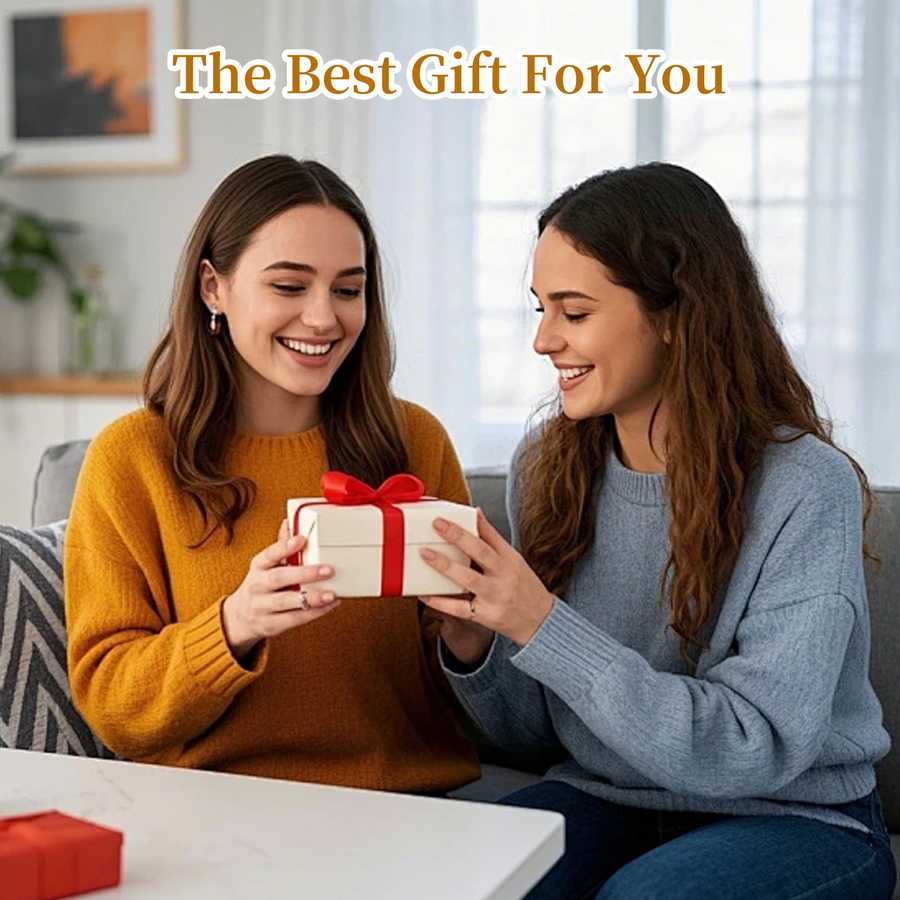 Women exchanging gift in living room