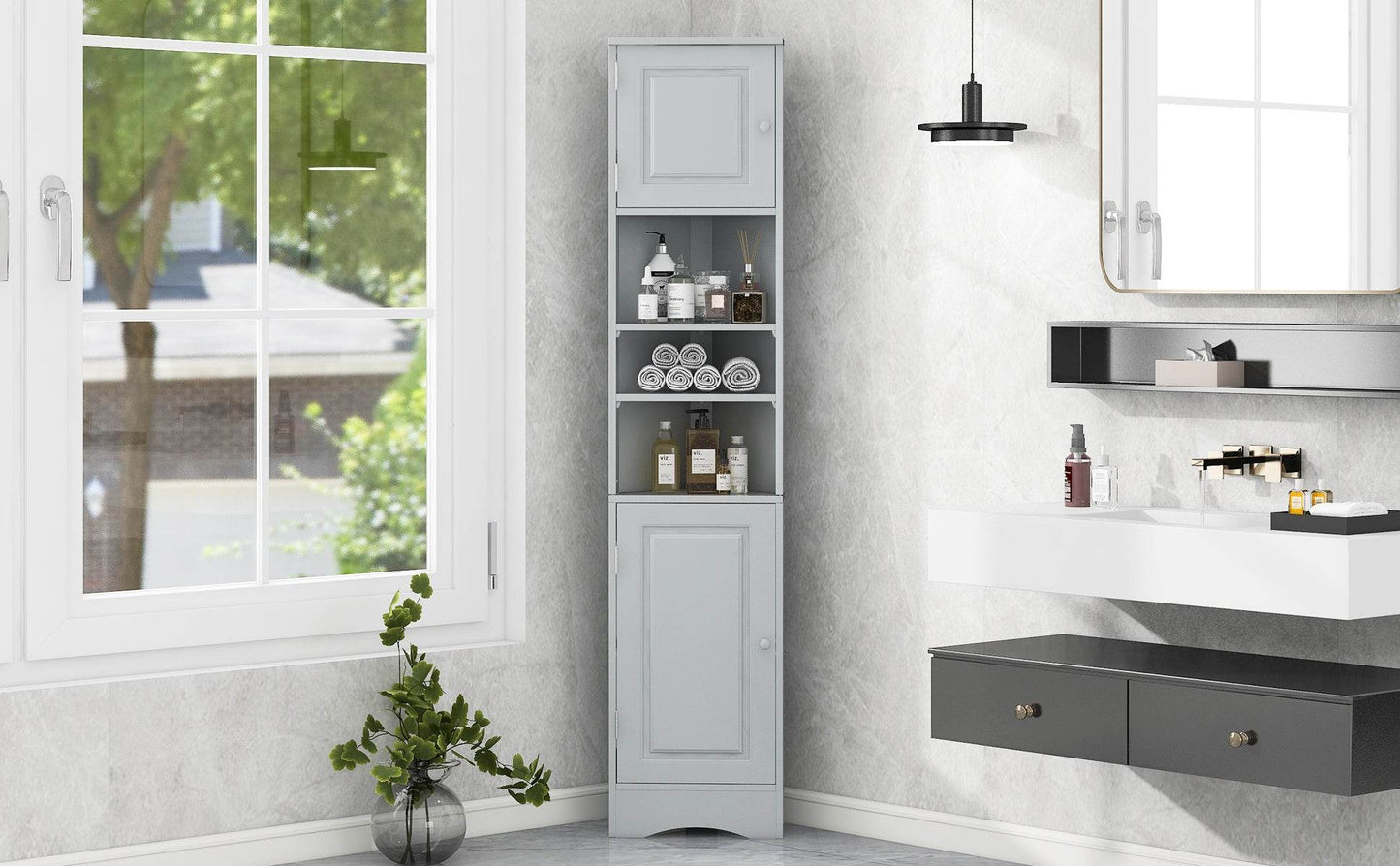 MLNshops Tall Corner Bathroom Cabinet with Storage