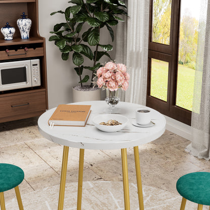 Close-up of the 3-Piece Bar Table Set with Stools showing tabletop decor and gold frame details for a chic furniture look.