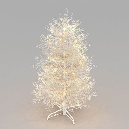 4FT Pre-lit Aspen Fir Artificial Christmas Tree, Hinged Xmas Tree 280 Snow Flocked Branch Tips, 230 Warm White LED Lights, Holiday Coral Christmas Tree for Home Party