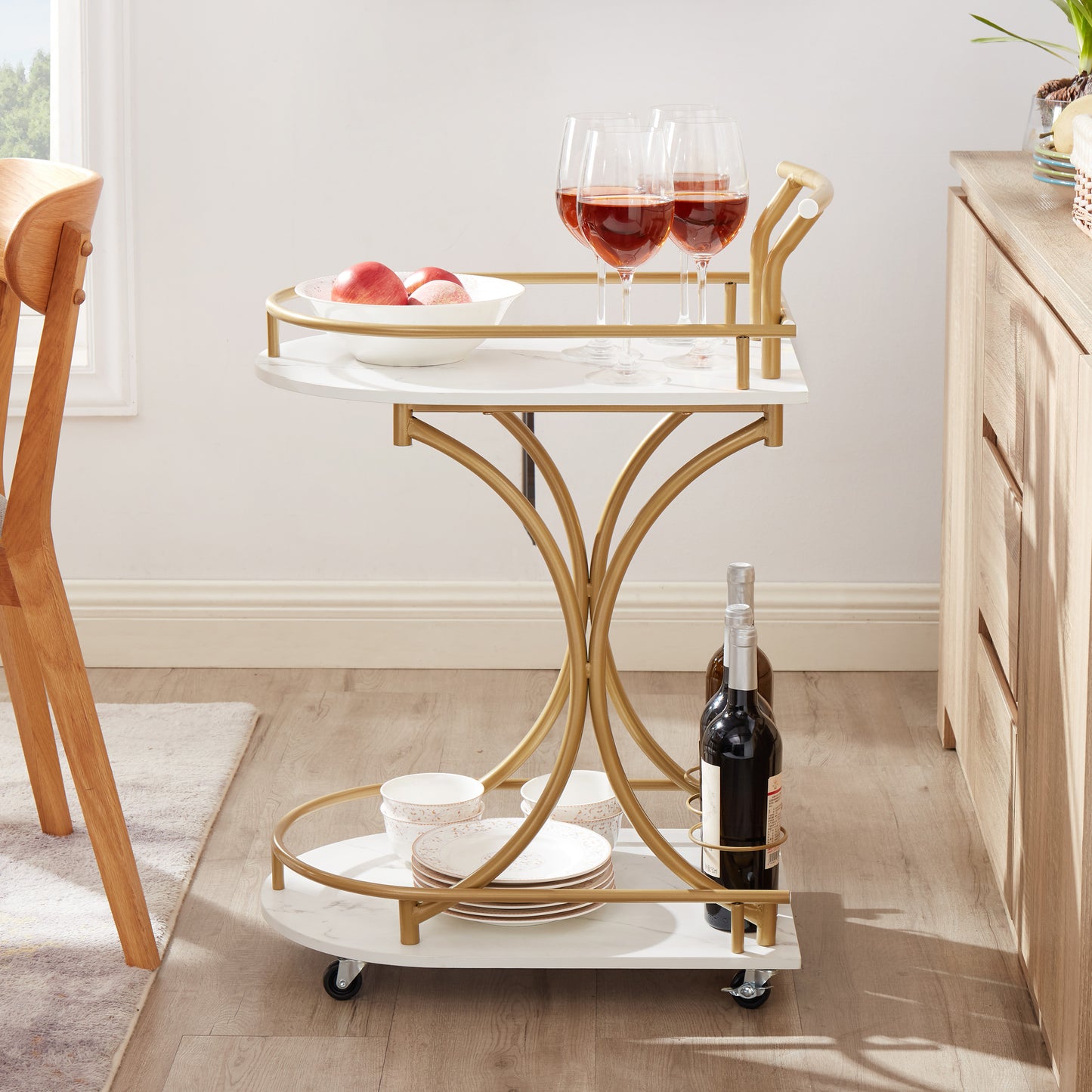 2-Tier Bar Cart, Mobile Bar Serving Cart, Industrial Style Wine Cart for Kitchen MLNshops]