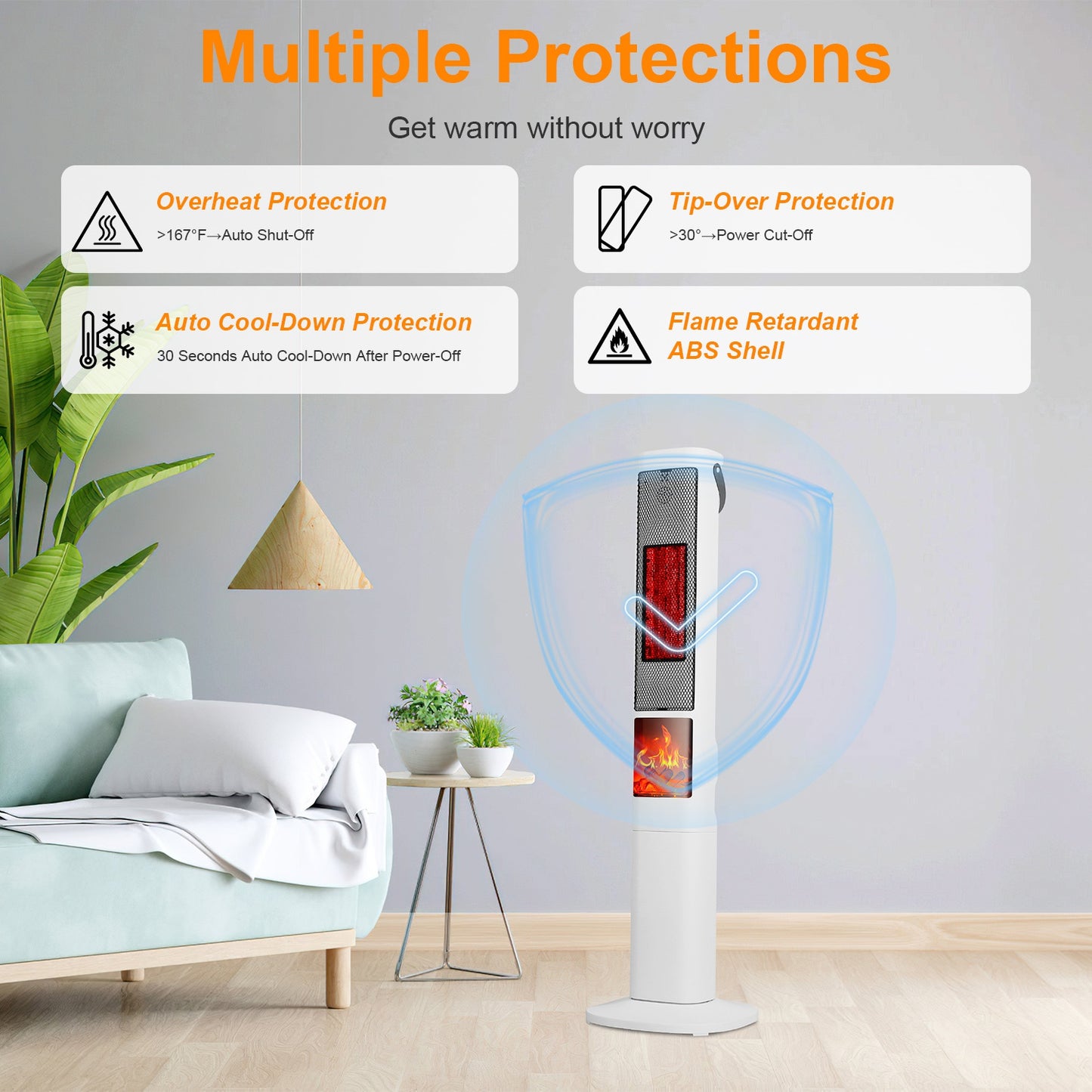 Fast Heating Oscillating Space Heater - 120° Wide Angle 30% Faster Warmth, 3D Flame, 5 Timer & Remote Control, Safe Quiet Heater for Bedroom Office