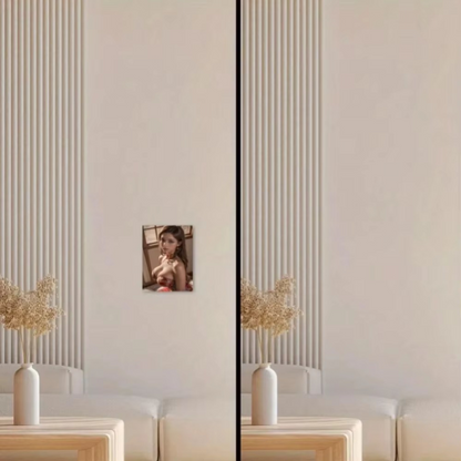 CIFbuy Retro Floral Aluminum Wall Art displayed in a minimalist living room, adding a stylish retro touch to modern interior decor.