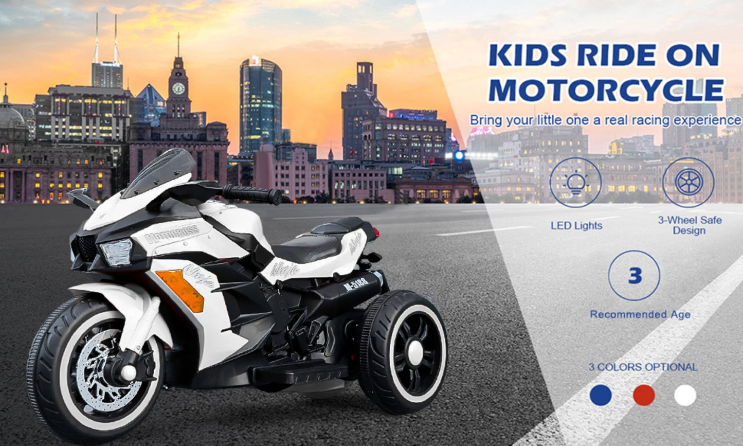 12V Battery Motorcycle,3 Wheel Motorbike Kids Rechargeable Ride On Car Electric Cars Motorcycles--WHITE MLNshops