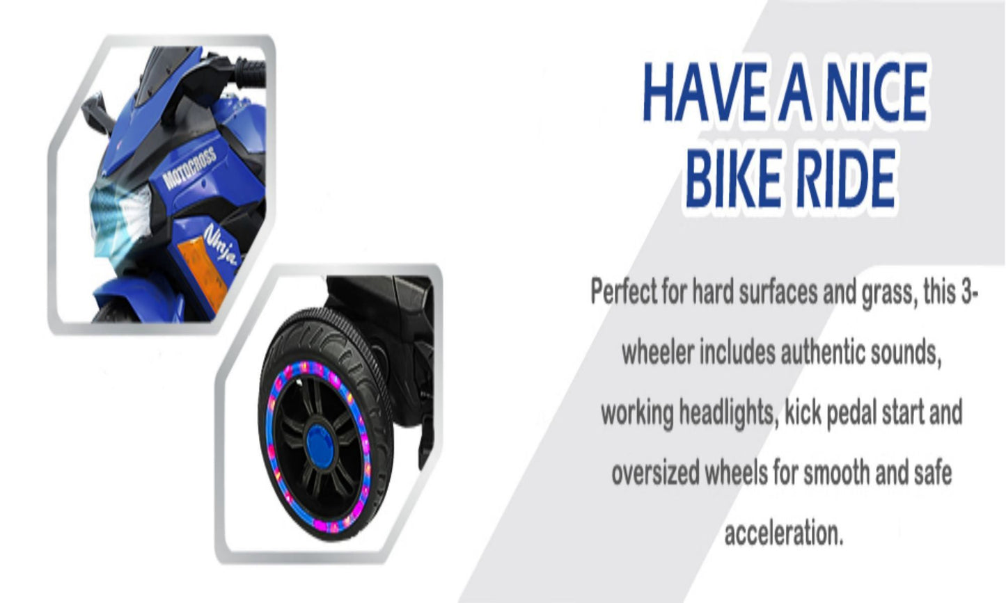 12V Battery Motorcycle,3Wheel Motorbike Kids Rechargeable Ride On Car Electric Cars Motorcycles--BLUE MLNshops