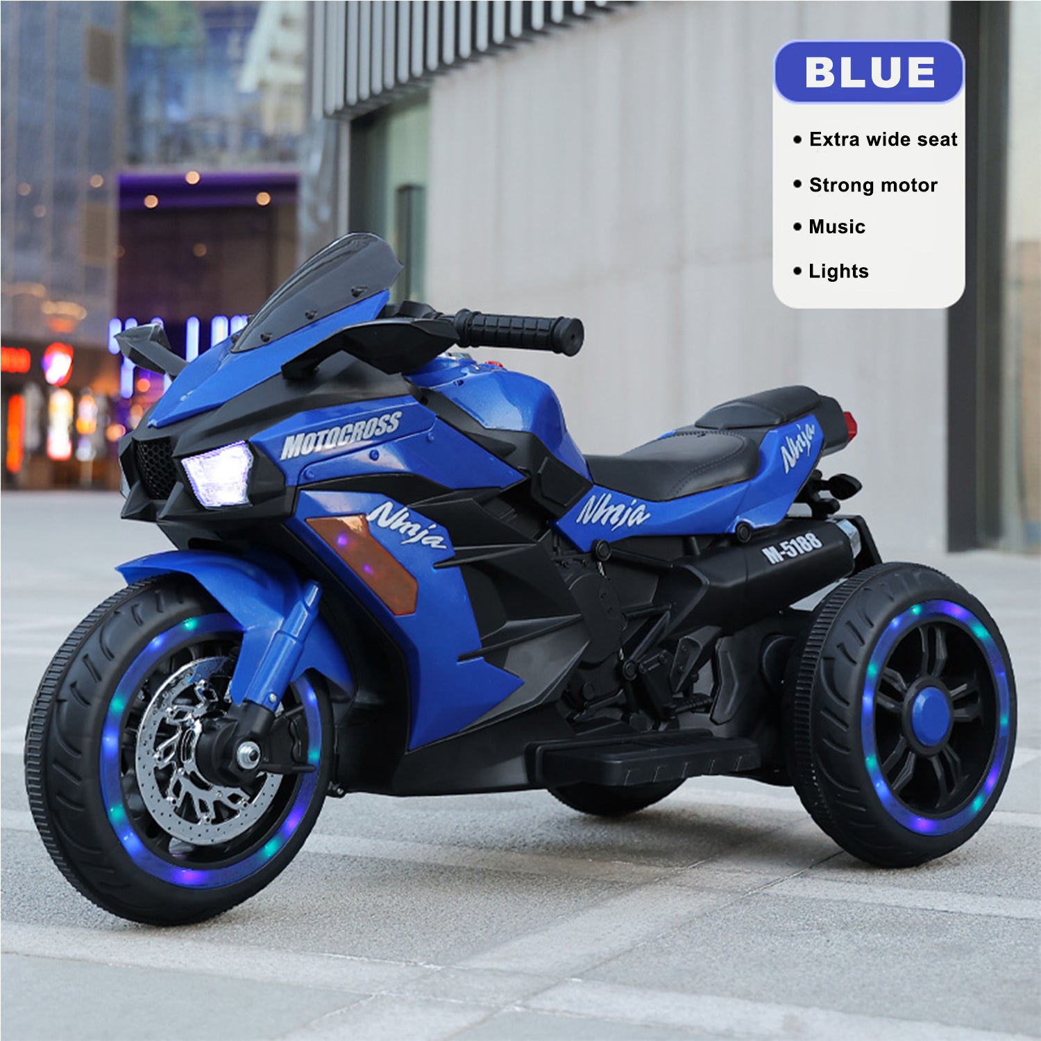 12V Battery Motorcycle,3Wheel Motorbike Kids Rechargeable Ride On Car Electric Cars Motorcycles--BLUE MLNshops